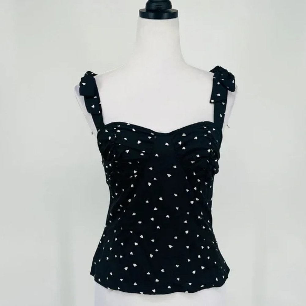 Black and White Heart Print Sleeveless Bustier Top Blouse - Picture 7 of 15